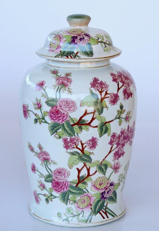 Large Pink Floral Ginger Jar